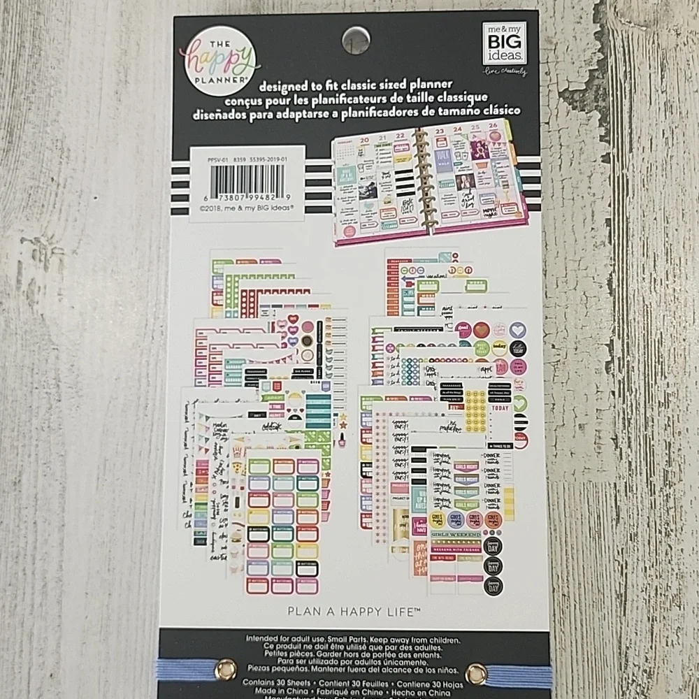 The Happy Planner planner basics 1829 pieces 30 sheets fits classic size planner